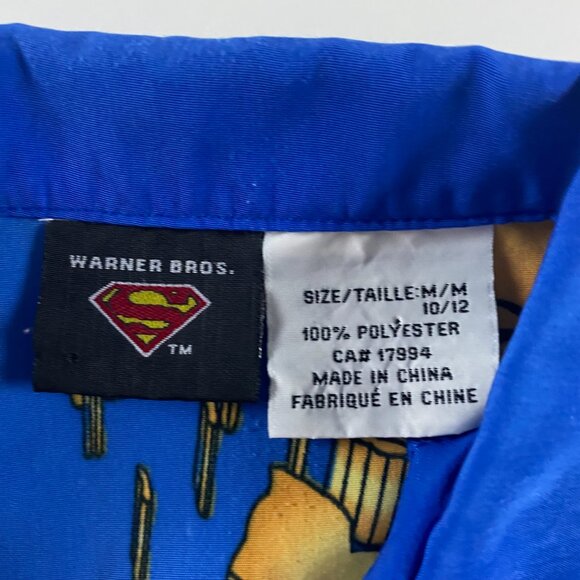 Vintage Superman Shirt Kids Boys Medium 10-12 Button Front Up DC Comics Warner - Picture 5 of 9